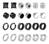 12 Paires Boucle d'oreille Homme Aimant Acier Inoxydable Fausse Boucles d’oreilles Sans Trou Faux Piercing Oreille Magnétique Fausse Noir Boucle d'oreilles Set Clip Aimanté Homme
