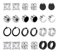 12 Paires Boucle d'oreille Homme Femme Aimant Acier Inoxydable Fausse Boucles d’oreilles Sans Trou Faux Piercing Oreille Magnétique Fausse Noir Boucle d'oreilles Set Clip Aimanté Homme