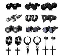 12 Paires Boucle D'oreille Homme Noir, Hypoallergénique Boucles D'oreilles Pour Homme Punk Distincts Convient Unisexes Pour Un Usage Quotidien & Trajets Quotidiens Les Fêtes 12 Styles