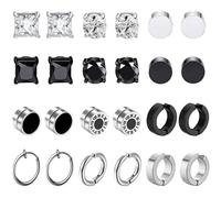 12 Paires Boucles d’oreilles Magnétiques pour Homme Femme Acier Inoxydable Fausse Boucles d’oreilles Sans Trou Faux Piercing Oreille Clip Fausses Créoles Boucle d'oreilles Aimanté
