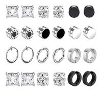 12 Paires Boucles d’oreilles Magnétiques pour Homme Femme Acier Inoxydable Fausse Boucles d’oreilles Sans Trou Faux Piercing Oreille Clip Fausses Créoles Boucle d'oreilles Aimanté Homme