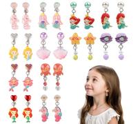 12 Paires Boucles d'oreilles Clip Fille Enfants, Sirène Coquille Non Piercing Boucles d'oreilles Princesse Bijoux Accessoires Fête Anniversaire Cadeau