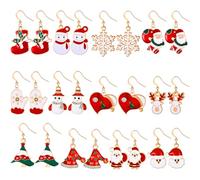 12 Paires Boucles d'Oreilles Pendantes de Noël - Ensemble de Bijoux Stud pour Femmes, Filles, Enfants - Goutte, Bonhomme de Neige, Flocon (Ensemble de Style 1)