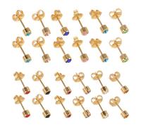 12 Paires Boucles D'oreilles Puces Rondes en Cristaux, Dos Plat