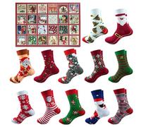 12 Paires Calendrier de l Avent Chaussettes, Calendrier de l'avent 2025, Chaussettes Noel avec Motifs de Noël, Compte À Rebours De 24 Jours, Adulte Cadeaux de Fête de Noël pour Femmes et Hommes