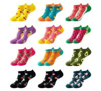 12 Paires Chaussettes rigolotes femme, Chaussettes Modèle de fruits fantaisie coton, chaussettes femme 36-44 avec couleurs vives et motifs intéressants, Respirant et doux