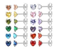12 paires de boucles d'oreilles en acier inoxydable chirurgical plaqué or 18k, étoile coeur larme carré birthstone CZ zircone cubique boucles d'oreilles set