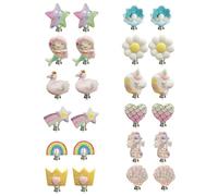 12 Paires De Boucles D'Oreilles Mignonnes, Clip Pour Filles, Dessins Animés, Décoratives