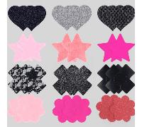 12 paires de cache-tétons sexy et mignons de différentes formes, pastilles auto-adhésives, accessoires de lingerie et sous-vêtements pour femmes, pour les raves Taille UniqueUnicolore,PlantesPolyester