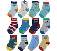 12 Paires de Chaussettes de Non-dérapage de Garçon d'Enfant en Bas âge de Coton Antidérapantes Avec Poignée pour Bébé Garçons, Filles(2#Animal,3-5 ans)