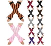 12 paires de gants longs sans doigts pour femmes, doux et confortables, chauffe-bras à rayures, trous pour le pouce en tricot, gants extensibles au coude pour femmes et filles, fournitures d'hiver