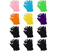 12 Paires Gants à Écran Tactile Gants de Textos en Tricot Extensible Mitaines Chaudes Coupe-Vent de Couleur Unie pour Hommes et Femmes (Noir, Rose, Vert, Violet, Orange, Bleu, Jaune)
