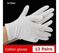 12 Paires/Lot Gants De Ceremonie En Coton Doux Blanc Etiquette Unisexe Servir Des Gants En Coton Pour L'inspection Des Bijoux Du Travail