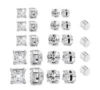 12 Paires Pendientes Magneticos Hombre Pendientes Iman Hombre Inoxidable Pendiente Iman Convient Aux Hommes Et Aux Femmes, Rond/Carré, 4 À 8 Millimètres