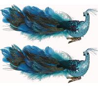 12" paon décoration de Noël oiseau avec queue à plumes Clip-On pour arbre de Noël décorations jardin cour 2 pièces