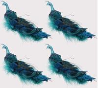 12" paon décoration de Noël oiseau avec queue à plumes Clip-On pour arbre de Noël décorations jardin cour 4 pièces