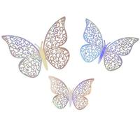 12 papillons adhésifs 3D argent irisé