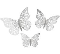 12 papillons adhésifs 3D Argenté