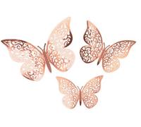 12 papillons adhésifs 3D Or rose