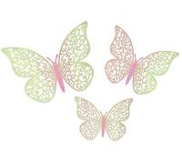 12 papillons adhésifs 3D Rose irisé