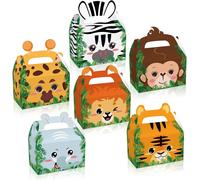 12 Paquets De Boîtes À Friandises Pour La Fête Des Animaux De La Jungle, Boîte À Friandises Sur Le Thème Du Safari, Boîtes À Friandises Pour L'anniversaire Des Animaux Du Zoo