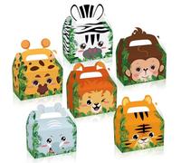 12 paquets de boîtes à friandises Safari Zoo Animaux Jungle Animals Party Favor Boxes with handle Animals Themed Paper Gift Boxes for Kids Birthday Baby Shower Party Decorations