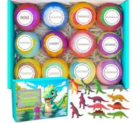 12 paquets de bombes de bain pour enfants avec jouets surprises à l'intérieur, set cadeau de bombes de bain dinosaures bio, jouets éducatifs amusants Dino Fizzy Balls w/Rich Bubbles, Bubble Bath Dino