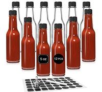 12 pcs 5 oz/ 150 ml Hot Sauce Glass Bottles with Leak Proof Screw Cap,Orifice Reducer Dripper Insert, Clear Oil Bottle for Kitchen, Home Brewing Wine & Juicing Bottles For Bordeaux Wine, Beverage