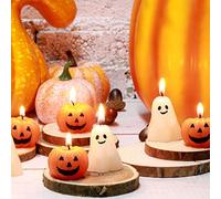 12 Pcs Bougies d'Halloween Thanksgiving Automne Bougie en Forme de Citrouille Visage Amusant Fantôme Sorcière Chat Noir Bougie Parfumée en Cire Faite Main (Fantôme, Citrouille)