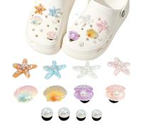 12 Pcs Charms de Chaussure Plage Compatible avec Crocs, Pins Décoratifs Coquillages ThèMe Plage Irisés Étoiles de Mer Perles Accessoires Sandales Sabots pour Cadeau Été Cadeaux de D'anniversaire
