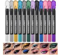 12 PCS Crème Bâton de fard à paupières Métallique Paillettes Miroiter Crayon ombre à paupières Eyeshadow Stick,Résistant aux taches