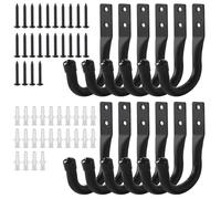 12 Pcs Crochet Mural Garage, Support Velo Mural Noirs, Accroche Velo Murale, Crochets de Rangement pour échelle de Garage, Crochets en J Muraux Robustes pour Vélos Outils électriques