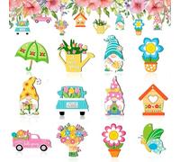 12 PCS Decoration Printemps Pendentif Bois GNOME Ornements Suspendus en Bois Camion Artisanat pour Fêtes Thème du Printemps ou de l'été, Décorations pour Fêtes de Naissance (B)