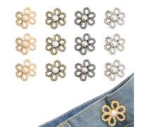 12 PCS D'épingles à Boutons en Jean à Fleurs, 4 couleurs Pétale Bouton Jean, Bouton Jean Ajustable Réglables, Tendeur de Ceinture Amovible