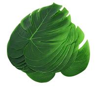 12 Pcs Feuilles de Palmier Déco Artificielles, Grandes Feuilles de Palmier Vertes pour la Décoration de Table de Fête, Napperons Imitation Feuille Tropicale Chemins de Table - 35x29cm