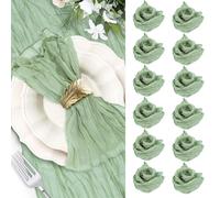 12 Pcs Gaze Serviette Serviette en Gaze,Serviette Gaze de Coton,Vintage Boho Teinté À La Main Coton Carré,Froissé Serviette en Gaze,Vert Sauge,50cm,pour Cuisine,Famille,Mariage,Fête,Dîner,Restaurant