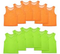 12 Pcs Gilets d'Entraînement d'Équipe de Mêlée Gilets de Sport en Maille de Nylon Maillots de Dossards pour Enfants Jeunesse Sports Basketball Football (Jaune, Orange)