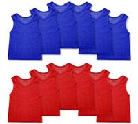 12 Pcs Gilets d'Entraînement d'Équipe de Mêlée Gilets de Sport en Maille de Nylon Maillots de Dossards pour Enfants Jeunesse Sports Basketball Football (Rouge, Bleu Foncé)