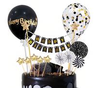 12 PCS Happy Birthday Decoration Gateau Or Gold,Decoration Cake Topper Ballon Étoiles Topper avec Boule de Décoration pour Fête de D'anniversaire Fille