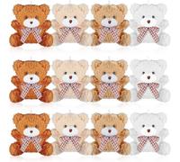 12 Pcs Mini Peluche Animal 4 Pouces Ours En Peluche De Remise Des Diplômes Pour Diy Remplissage D¿Oeuf De Pâques Enfants Anniversaire Carnaval (Marron,Kaki,Abricot,Blanc,Ours)