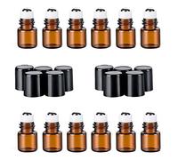 12 PCS Mini verre Ambre Roll sur bocaux avec bouchon noir et billes en acier de rouleau maquillage cosmétique huile essentielle parfum flacons d'échantillon (2ml)