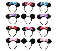 12 Pcs Oreilles Souris Noire, Mickey Oreilles, Bandeaux Minnie, Oreilles Minnie Mouse, Pour Anniversaire Baby Shower, Fournitures de Fête D'anniversaire, Les fêtes Entre Amis (Six Couleurs)