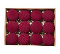 12 PCS Ornements de Boule de Noël 3, 1 '' Ornement Noël élégant à Suspendre Ornements en Velours en Plastique avec Boucle en métal pour la décoration Rouge vin