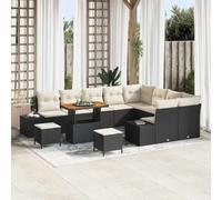 12 Pcs Outdoor Patio Furniture Set, Black Wicker Sofa Sectional with Table and Ottomans, Modern Garden Lounge Waterproof Cushions, Modular Rattan Conversation Set for Backyard, Terrace, Poolside