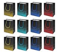 12 Pcs Petit Sac Cadeau 18x23x10cm - 4 Couleurs Papier Noir Avec Motif Points - Kraft Avec Poignée - Pour Enfants Et Adultes - Recyclable - Fête, Anniversaire, Mariage
