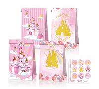 12 Pcs Princess Party Favor Bag, Pink Princess Castle Candy Goodie Bags Princess Party Favor Gift Treat Bags With Stickers Princess Theme Birthday Party Supplies