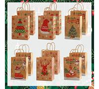12 Pcs Sacs Cadeaux Noël,Emballage Cadeaux de Noël,Pochette Noel Cadeau,Sac Cadeau avec Poignée,Sacs en Papier Kraft pour Biscuits, Gâteaux, Collations, Cadeaux et Surprises