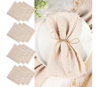 12 Pcs Serviette de Table, 45x45cm Serviettes de Table en Tissu avec Franges, Douce Serviette de Table Coton, Serviettes de Table en Lin avec 10m Ficelle pour Mariages, Fêtes, Anniversaire