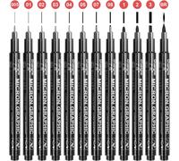 12 Pcs Stylos Dessin Feutre Manga Noir Stylo Calligraphie Crayon Pointe Fine Pour Débutant Professionnel Feutre Caligraphie Ecriture Kit Pour Bullet Journal Sketchnote