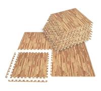 12 Pcs Tapis de Protection Sol Puzzle en Mousse EVA Carrées 61 x 61 x 1 cm COSTWAY Motifs de Grain de Bois-Bordures Antidérapant